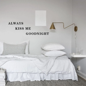 Detail showing 'ALWAYS KISS ME GOODNIGHT' acrylic mirror wall sticker in bedroom