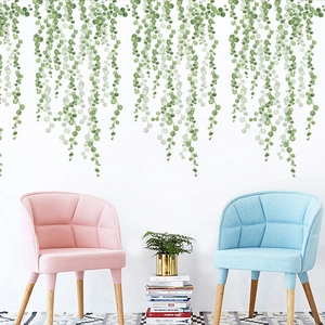 Self-adhesive green leaf wall sticker with hanging plant pattern for home background decoration