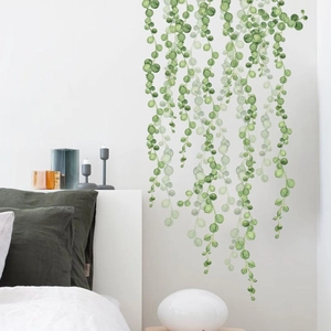Green succulent leaf wall decals for home background decoration with watercolor style