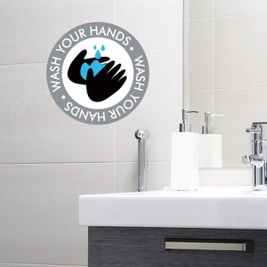 Wash Your Hands Round Wall Sticker PVC Waterproof Removable Sign For Bathroom Restroom Public Hygiene Signage Decoration