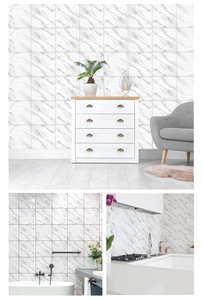Self-adhesive white marble texture tile stickers for modern living room and bathroom decor