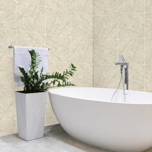 Bathroom wall decorated with beige marble pattern self-adhesive PVC tile stickers