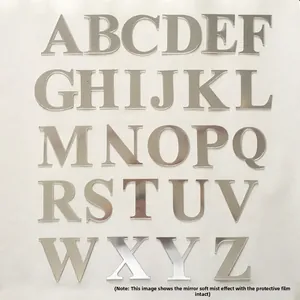 Full set of 26 silver acrylic mirror letters with protective film shown in matrix layout
