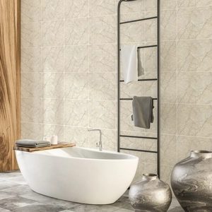 Modern marble texture self-adhesive wall tile in beige with gold veins for bathroom decor