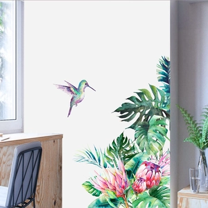 Tropical watercolor wall stickers with birds and palm leaves for home wall decoration