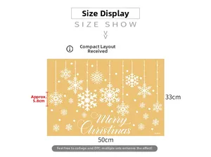 Detail view of 50x33cm Christmas snowflake window static stickers with Merry Christmas text