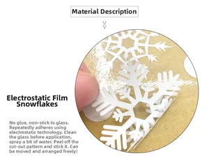 Detail of white snowflake static sticker showing easy peel removal from glass surfaces