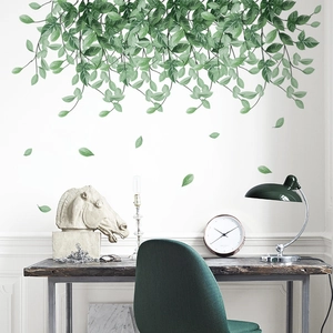 Hanging Green Leaf Vine Wall Sticker Removable PVC Watercolor Botanical Plants Decoration For Living Room Bedroom Background