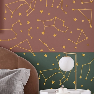 Creative galaxy constellation wall decals in burgundy and green for bedroom decor