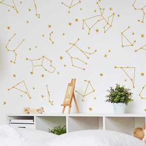 Golden galaxy constellation wall decals set for modern minimalist home interior decoration