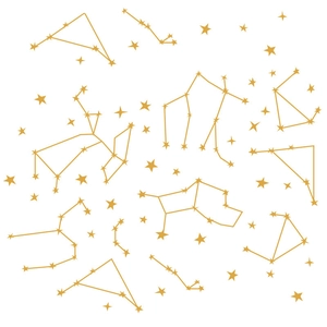 Macro detail of geometric golden constellation wall stickers on a clean white background