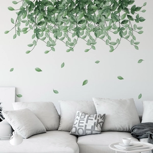 Watercolour falling green leaves wall decal for modern living room home decoration