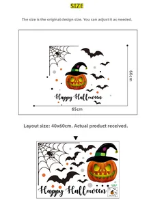 Macro detail of Halloween wall sticker set with pumpkin and witch hat 40x60cm