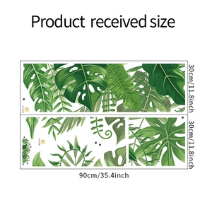 Detail view of tropical Monstera leaf wall stickers set with precise size dimensions