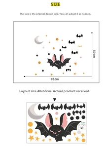 Detail of Halloween bat wall stickers showing DIY layout and 40x60cm compact size