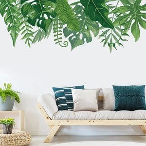 Nordic tropical leaf wall stickers set with green monstera and fern for home decor