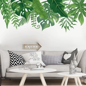 Nordic tropical green leaf wall stickers with monstera and palm leaves for living room decor
