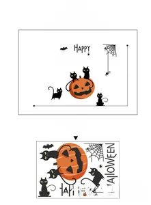Halloween wall sticker size guide showing 70x64cm finish effect and 40x60cm layout sheet