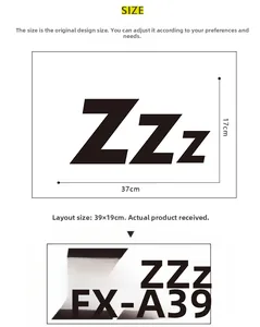 Guía de tallas detallada para adhesivos de pared Zzz 39x19cm para decorar dormitorio