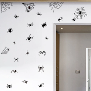 Διακόσμηση Πάρτι Halloween Μαύρα Αυτοκόλλητα Τοίχου PVC Ιστός Αράχνης Αφαιρούμενα Αυτοκόλλητα Παραθύρου Αράχνη Τρόμου για Σπίτι