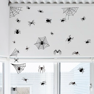 Αυτοκόλλητα τοίχου Halloween με μαύρες αράχνες και ιστούς για διακόσμηση πάρτι