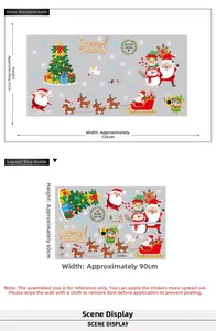 Détail des stickers muraux de Noël avec Père Noël et rennes, planche mesurant 90x60cm