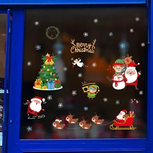 Stickers de Fenêtre de Noël Père Noël Renne Traîneau Flocons de Neige Sapin de Noël PVC Décalcomanies Statiques pour Vitre