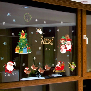 Stickers de fenêtre sapin de Noël et Père Noël pour décoration festive de magasin
