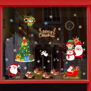 Stickers de Noël festifs pour fenêtre avec Père Noël, renne et texte de vœux
