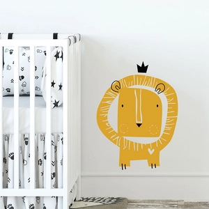 Cartoon yellow lion wall sticker with crown for Nordic style nursery room decoration