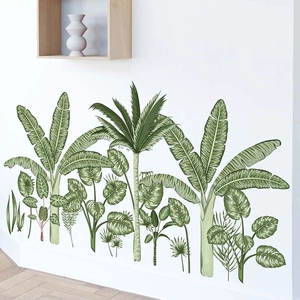 Tropical rainforest wall stickers with green palm leaves and banana tree foliage decor