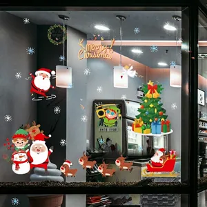 Autocollants de Noël pour fenêtres avec Père Noël, rennes et flocons pour décoration vitrée