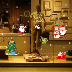 Autocollants de Noël pour vitrines avec Père Noël, rennes et flocons pour magasins
