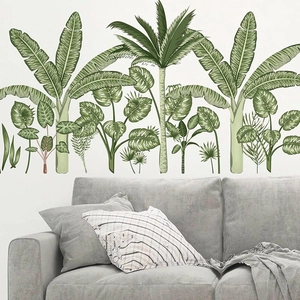 Tropical Green Plants Palm Banana Leaves Wall Stickers Removable PVC Home Decor Decals For Living Room Bedroom Wallpaper
