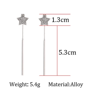 Silver star tassel earrings made of alloy with 5.3cm length and 5.4g weight