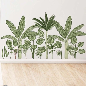 Tropical palm tree and banana leaf wall stickers for a natural home living room decor
