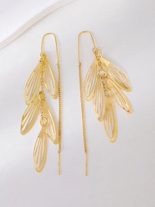 Detail of S925 sterling silver stamp on golden hollow leaf tassel drop earrings