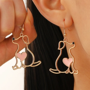 Süße Hohl Hund Anhänger Ohrringe Mit Rosa Herz Legierung Acryl Cartoon Tier Tropfen Ohrringe Für Damen Modeschmuck