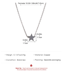 Detailed technical spec diagram of silver star pendant necklace with size and weight info