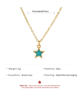Detail showing gold star pendant dimensions with length 49+5cm and weight 2g