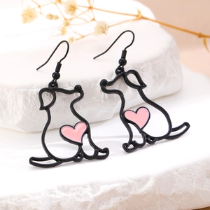 Süße hohle Welpen-Ohrhänger mit rosa Herz für Damen, stilvoller Hunde-Schmuck