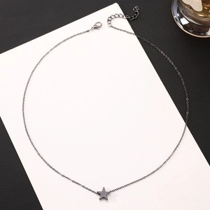 Detail of minimalist gunmetal starfish necklace with adjustable lobster clasp and chain