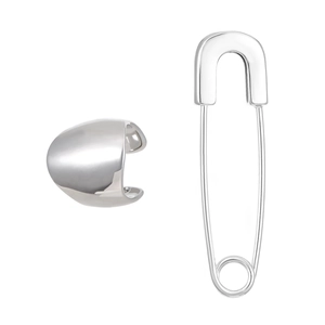 Ensemble minimaliste de boucles d'oreilles trombone argentées et manchette large polie