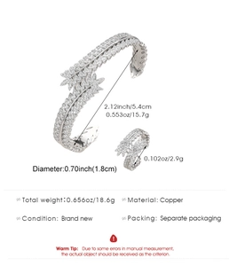 Detailed size and weight specs for leaf design copper jewelry set with white crystals
