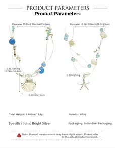 Especificaciones de tamaño detalladas para collares con dijes de concha y estrella de mar