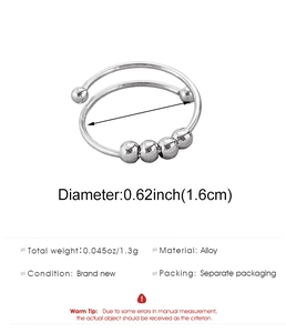 Detailed view of rotating anxiety ring with size 1.6cm diameter and 1.3g weight specs