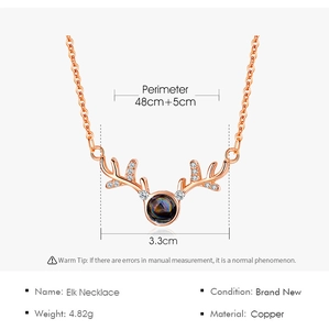 Detailed specifications of rose gold elk necklace with 48+5cm chain and antler pendant