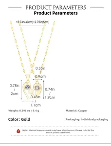Detailed specs of magnetic sun moon couple heart necklace in copper with dimensions