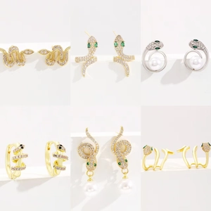 Orecchini a Bottone in Rame Vintage a Forma di Serpente Con Perla Artificial e Perno in Argento Sterling 925 Oro Zirconi Orecchini