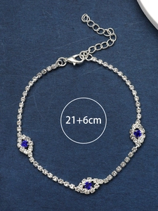 Bracelet de cheville argenté avec pierres bleues et strass, longueur 21+6cm